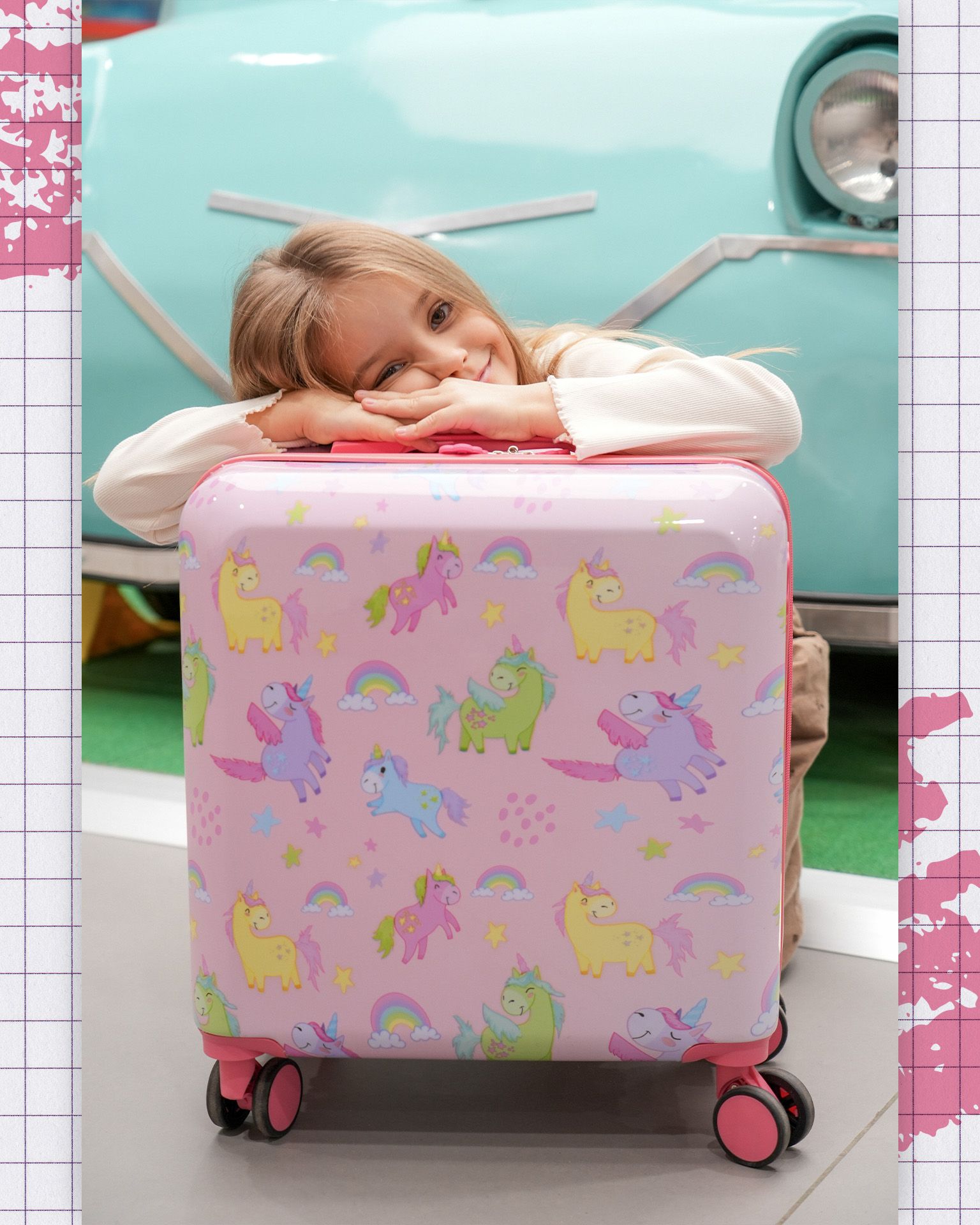 Valiză pentru copii cu unicorni roz
