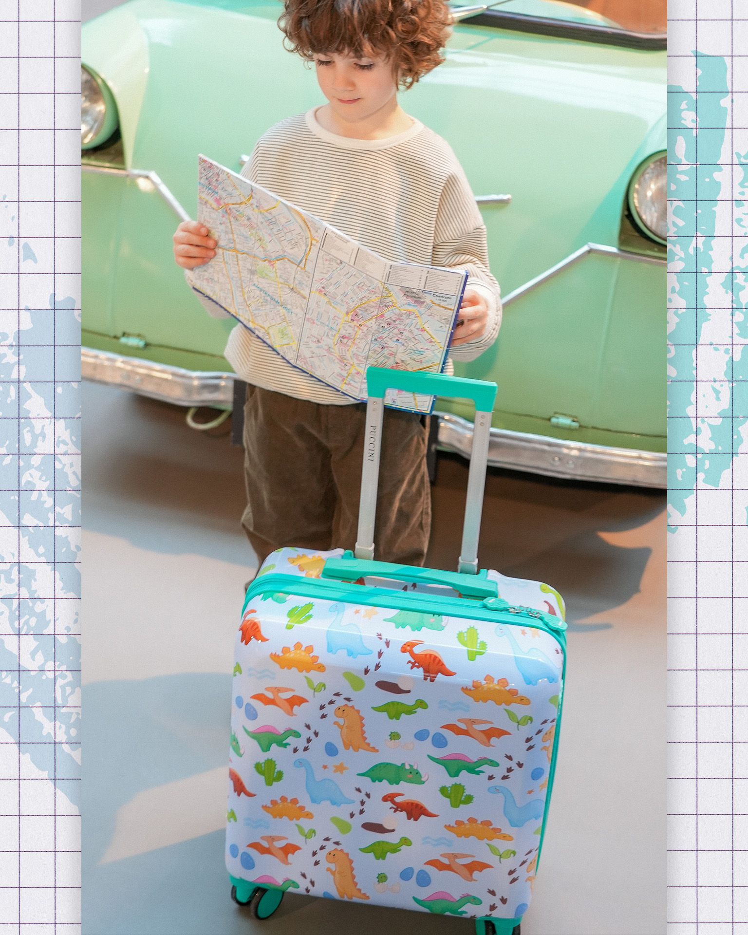 Valiză pentru copii dinozauri albastră