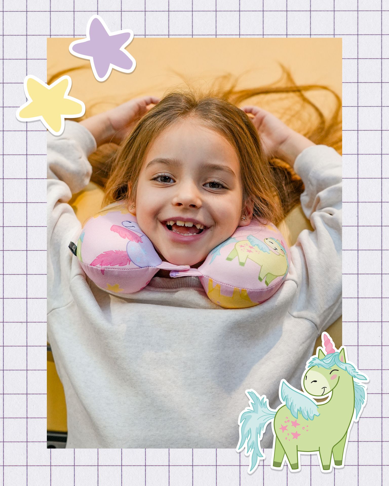 Pernă de călătorie pentru copii unicorni roz