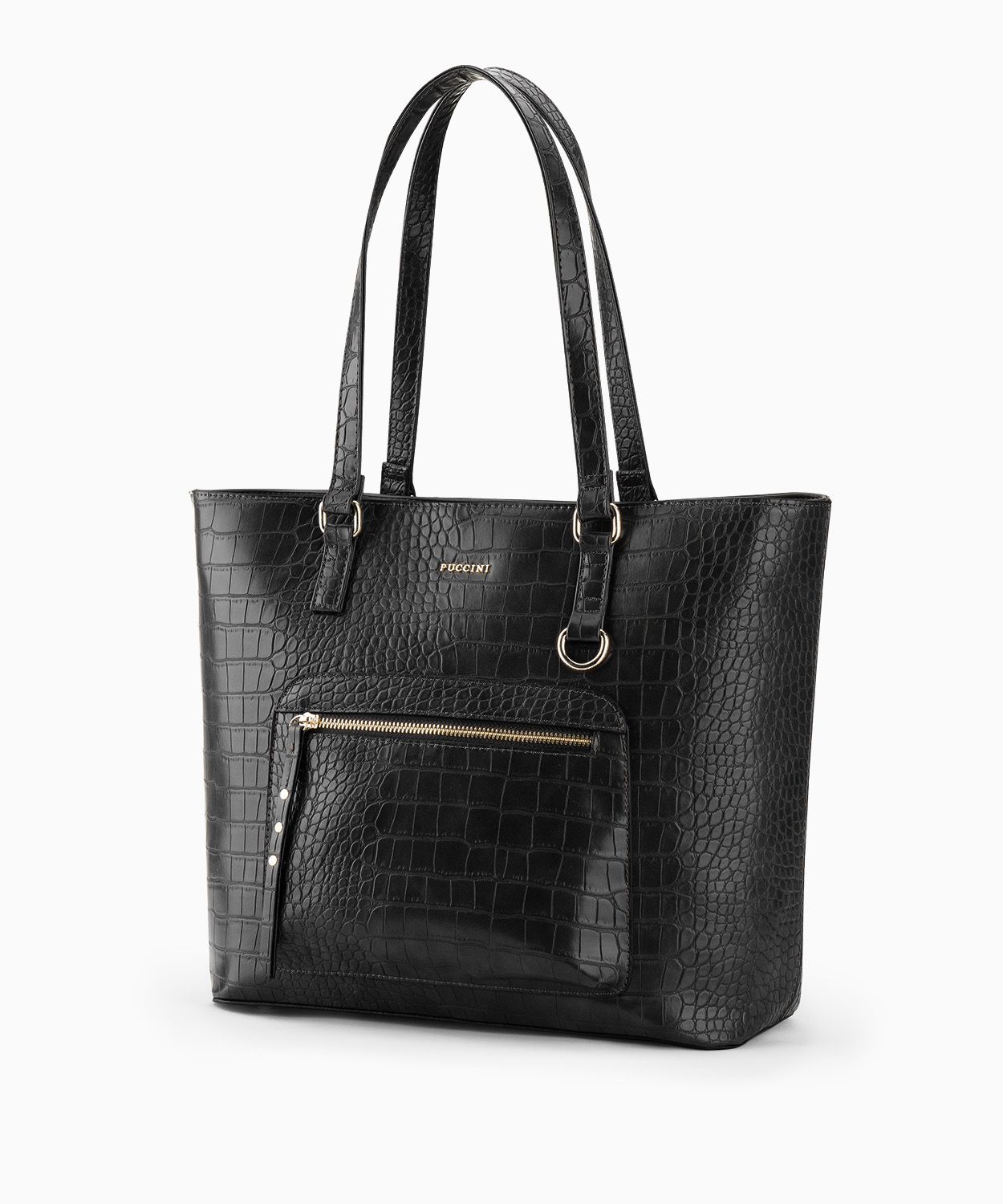 Geantă shopper crocco pentru femei din piele ecologică neagră