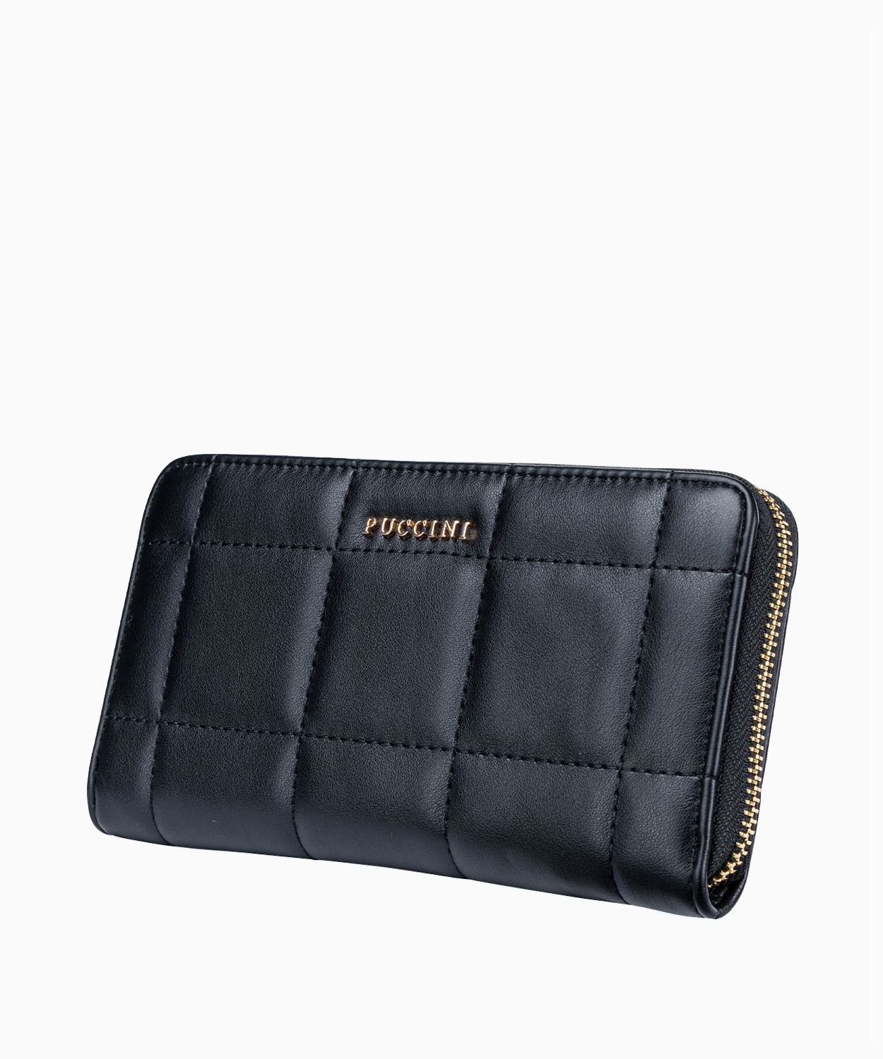 Portofel negru mare pentru femei cu cusături decorative