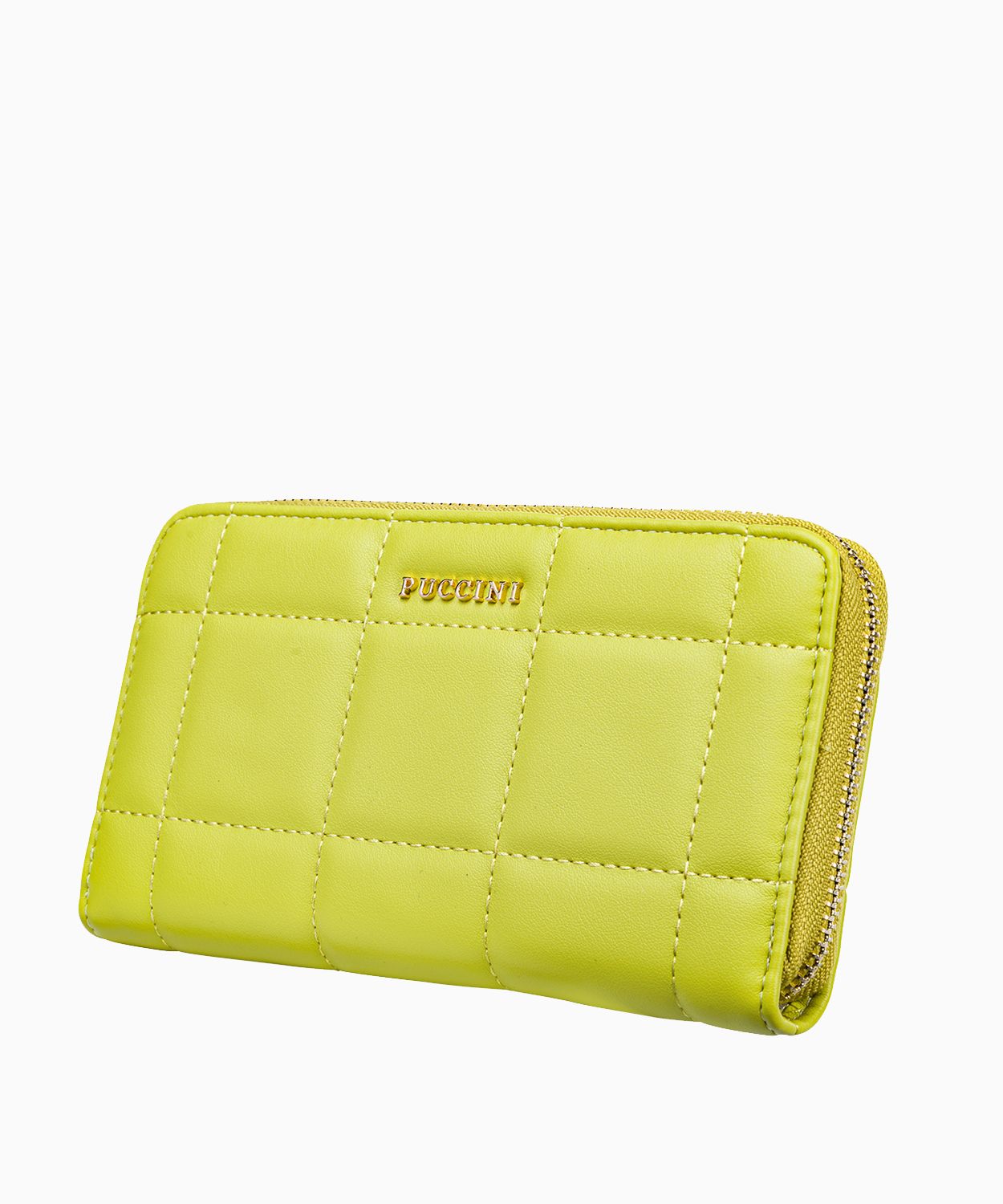 Portofel mare de damă cu cusături decorative - verde lime