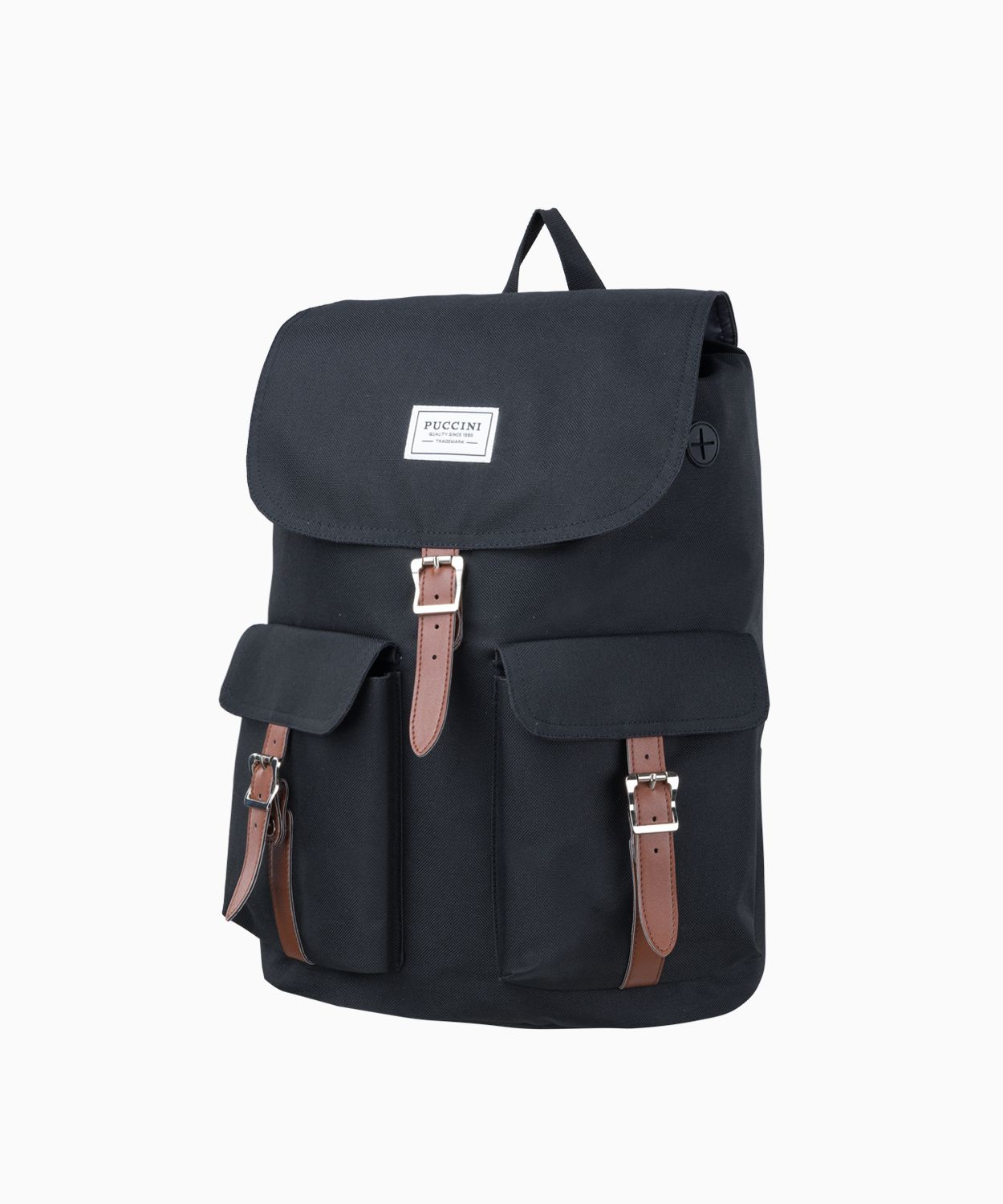 Rucsac negru din material textil cu buzunare