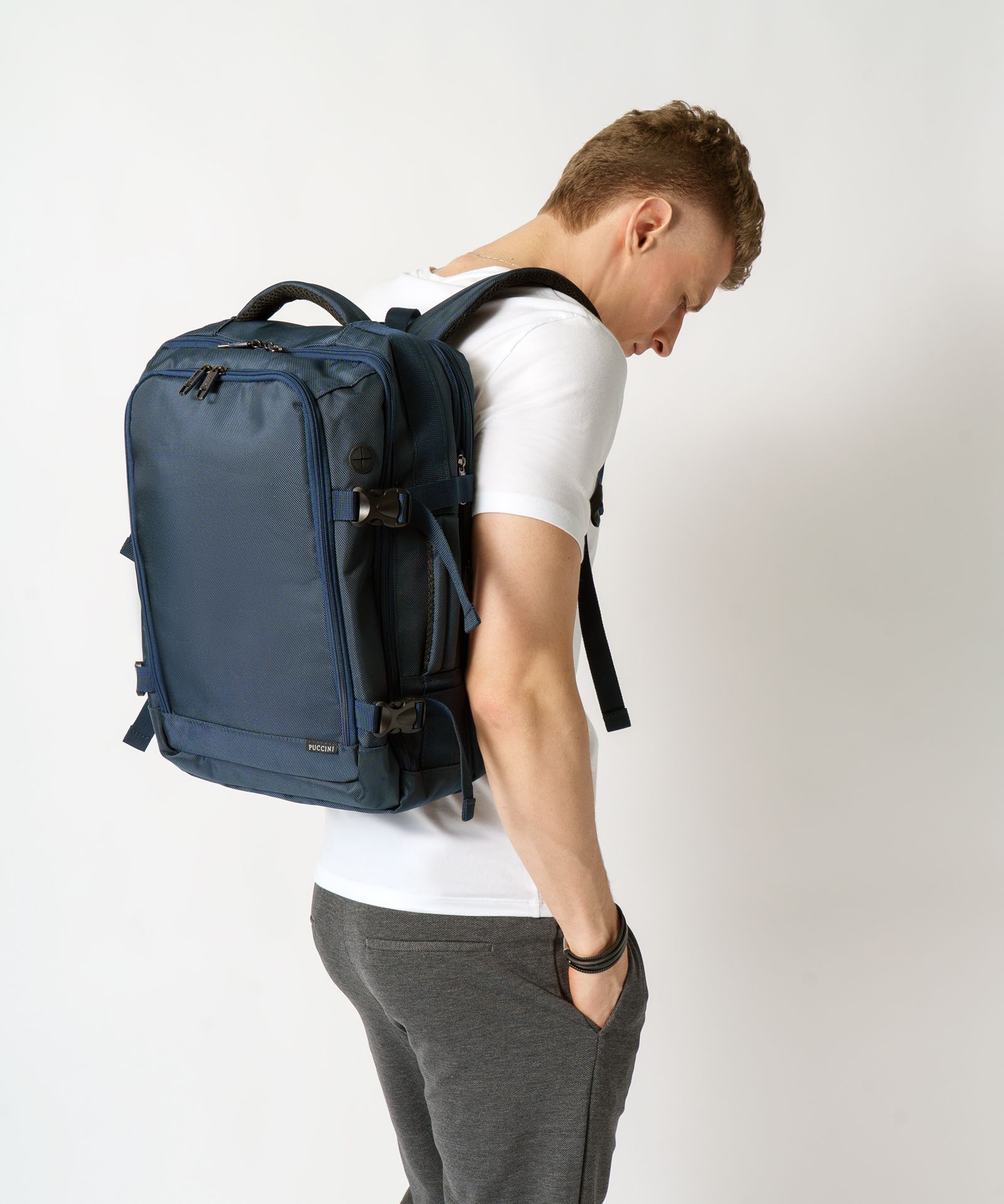 Rucsac multifuncțional mărimea M cu buzunar pentru laptop albastru marin