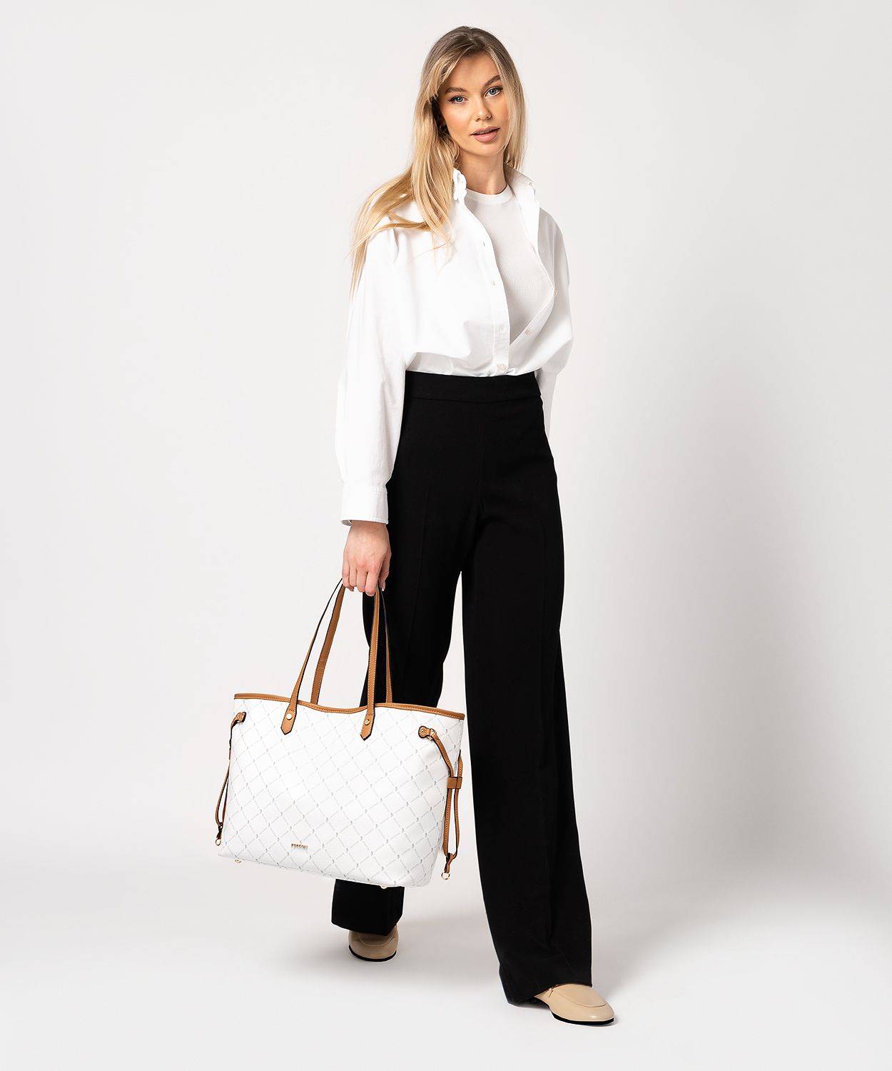 Geantă mare shopper cu monogramă și borsetă