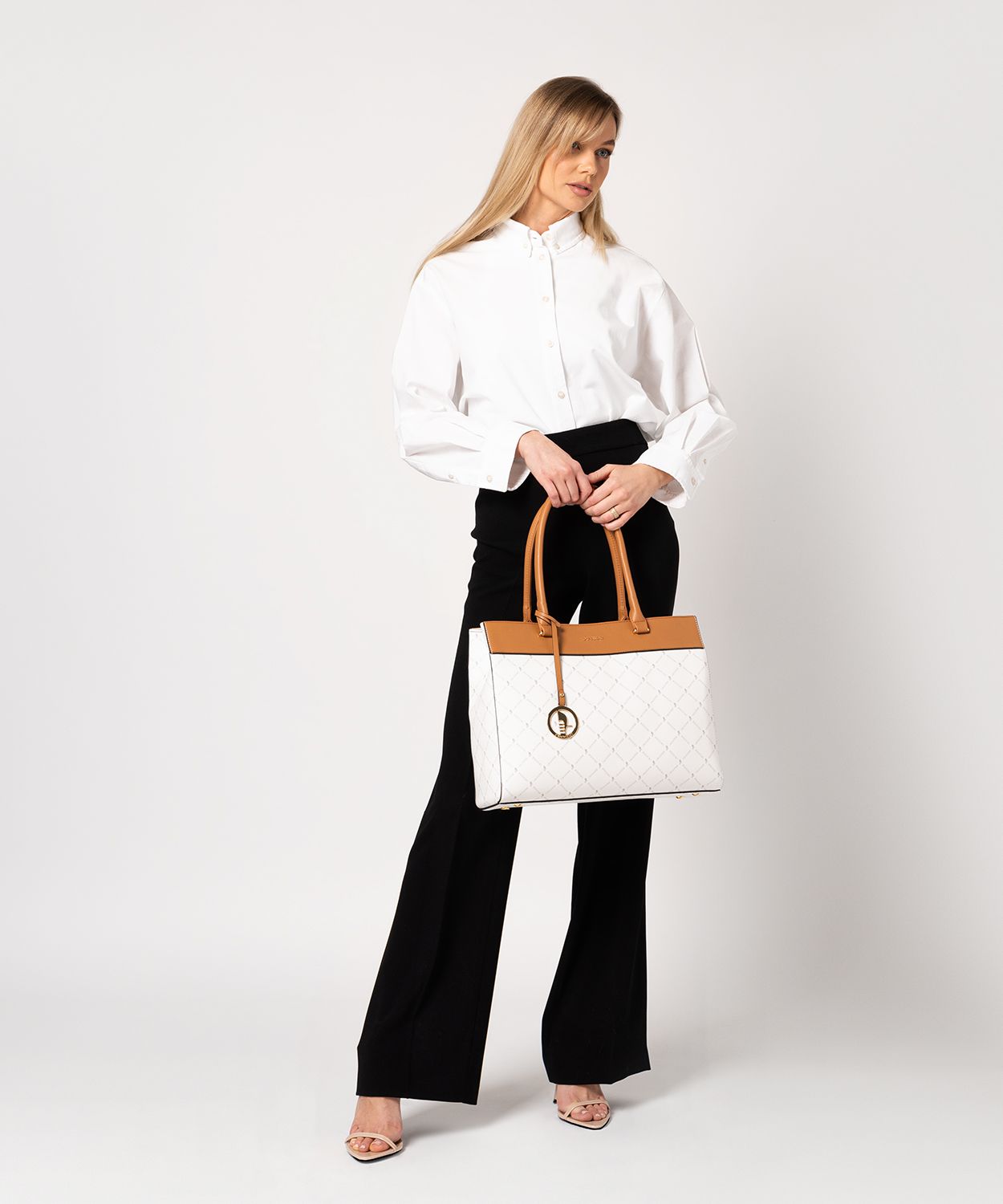 Geantă de damă shopper elegantă cu logo albă