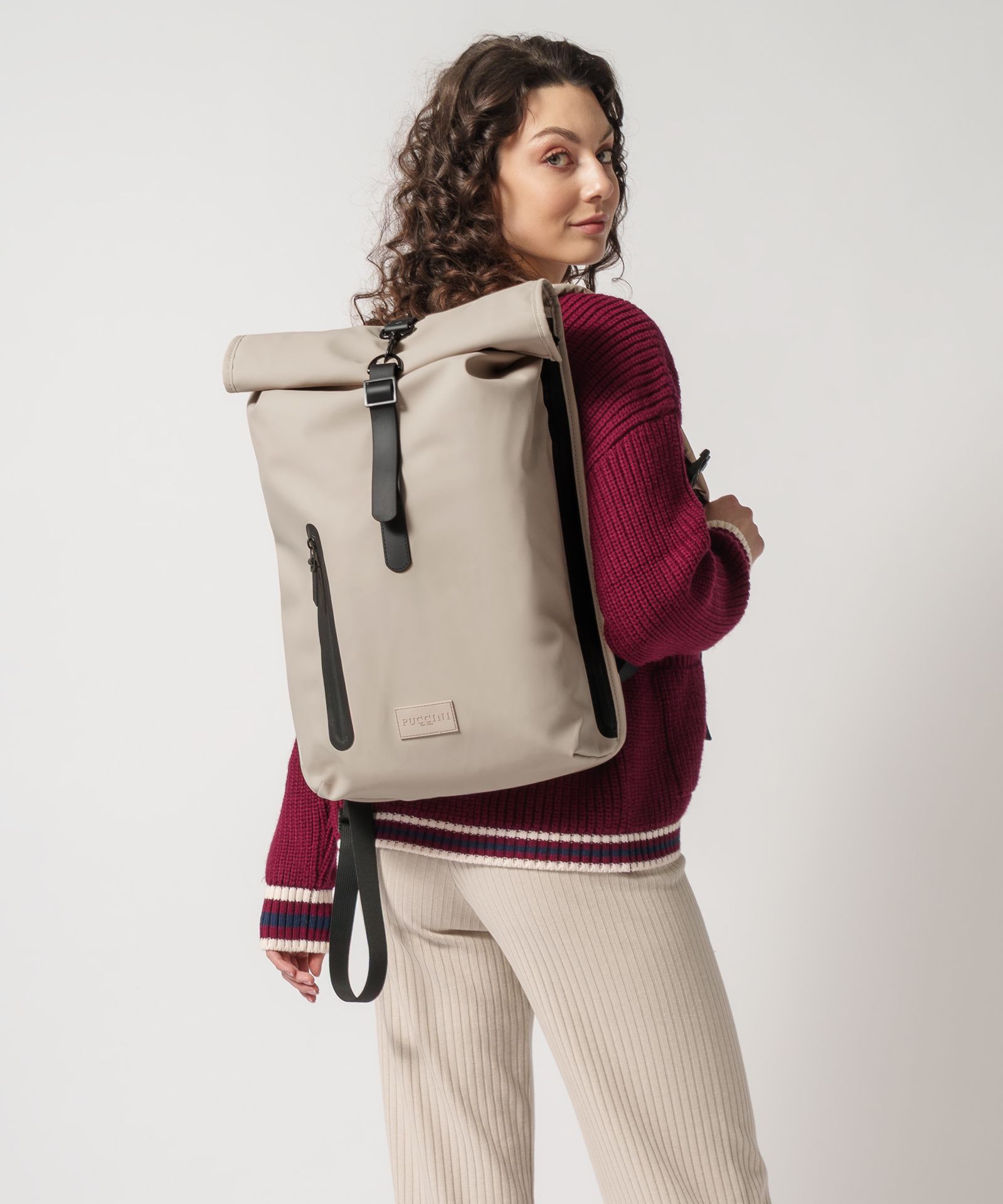 Rucsac Rolltop impermeabil urban cu buzunar pentru laptop bej