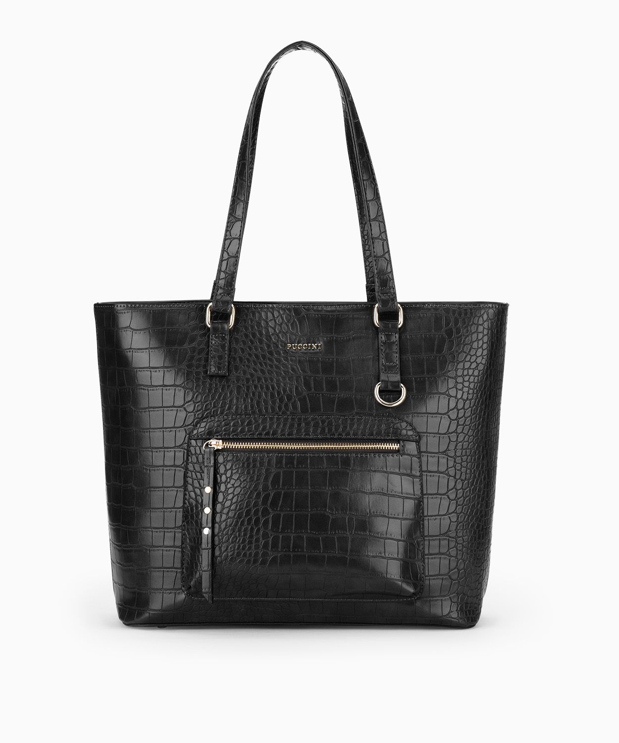 Geantă shopper crocco pentru femei din piele ecologică neagră