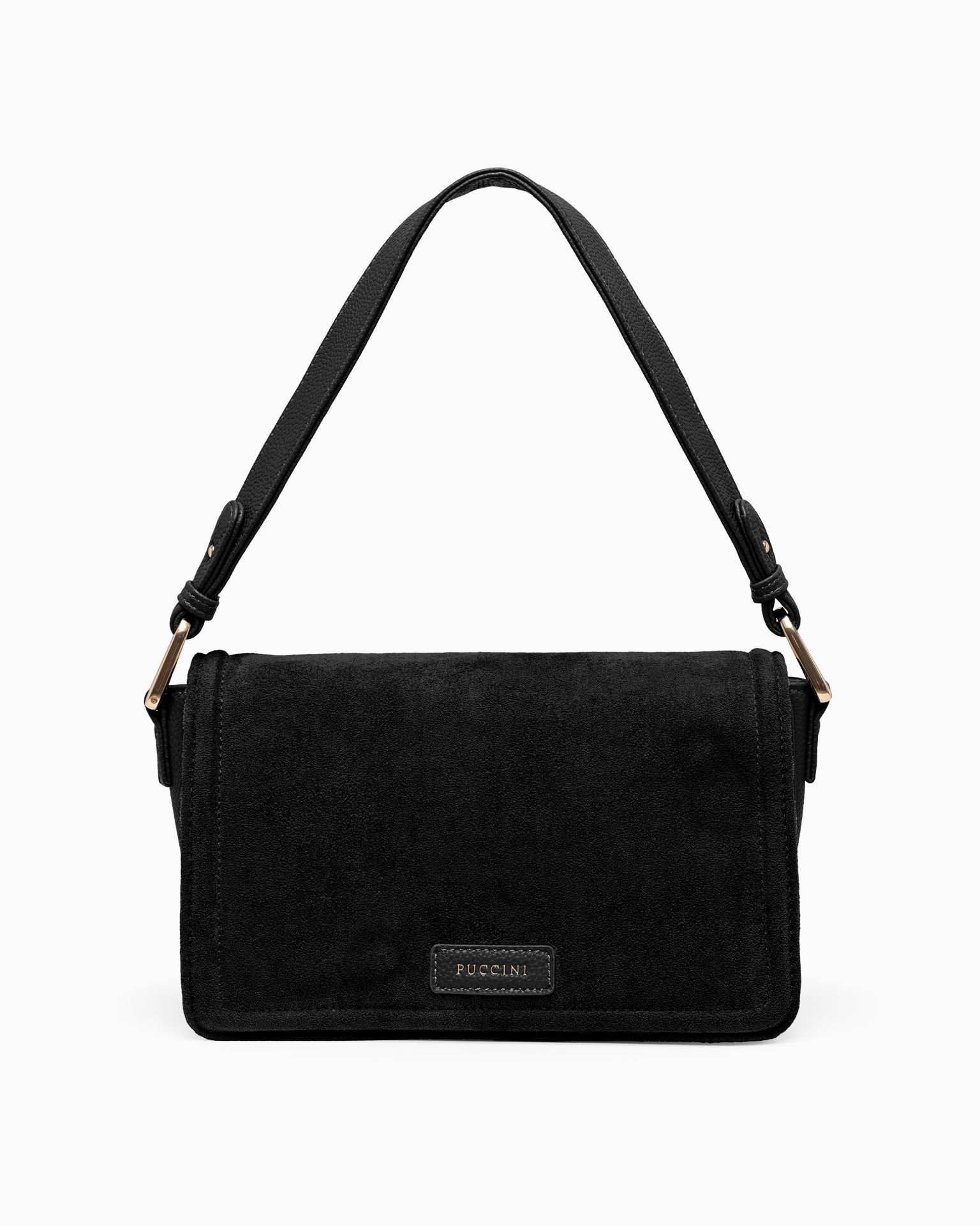 Geantă crossbody de damă din piele de căprioară ecologică neagră