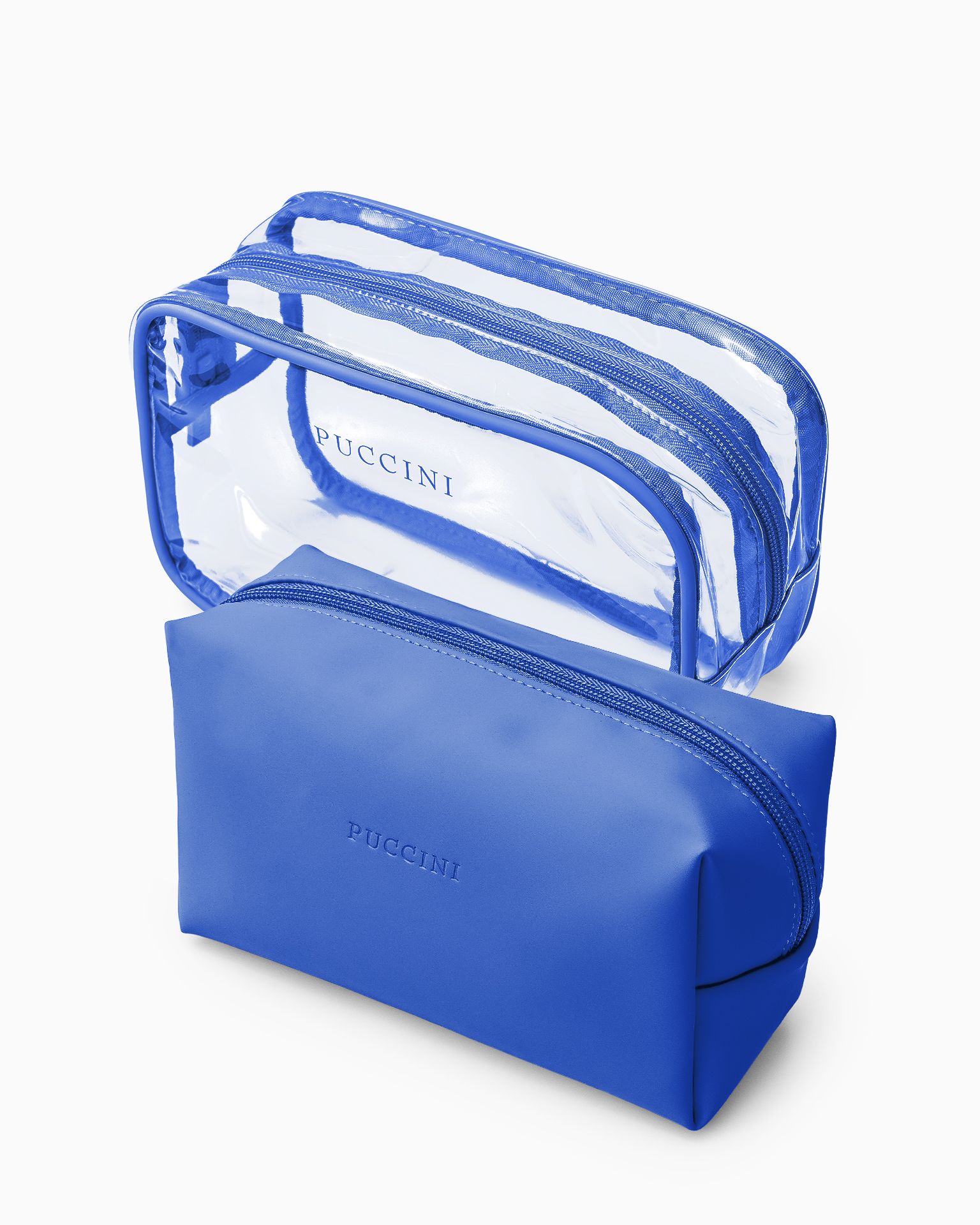 Trusă cosmetică transparentă albastră 2in1
