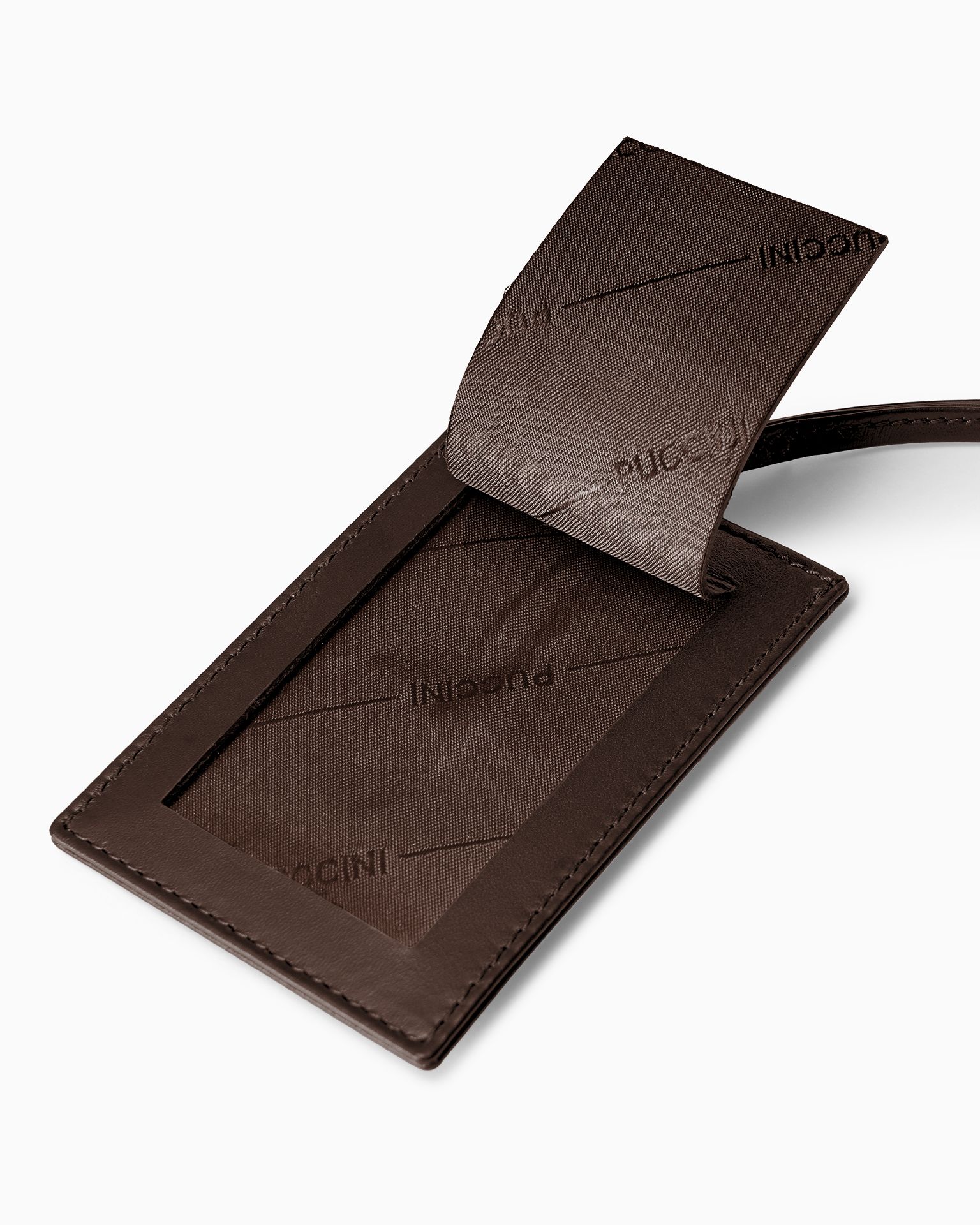 Etichetă pentru bagaje din piele maro închis