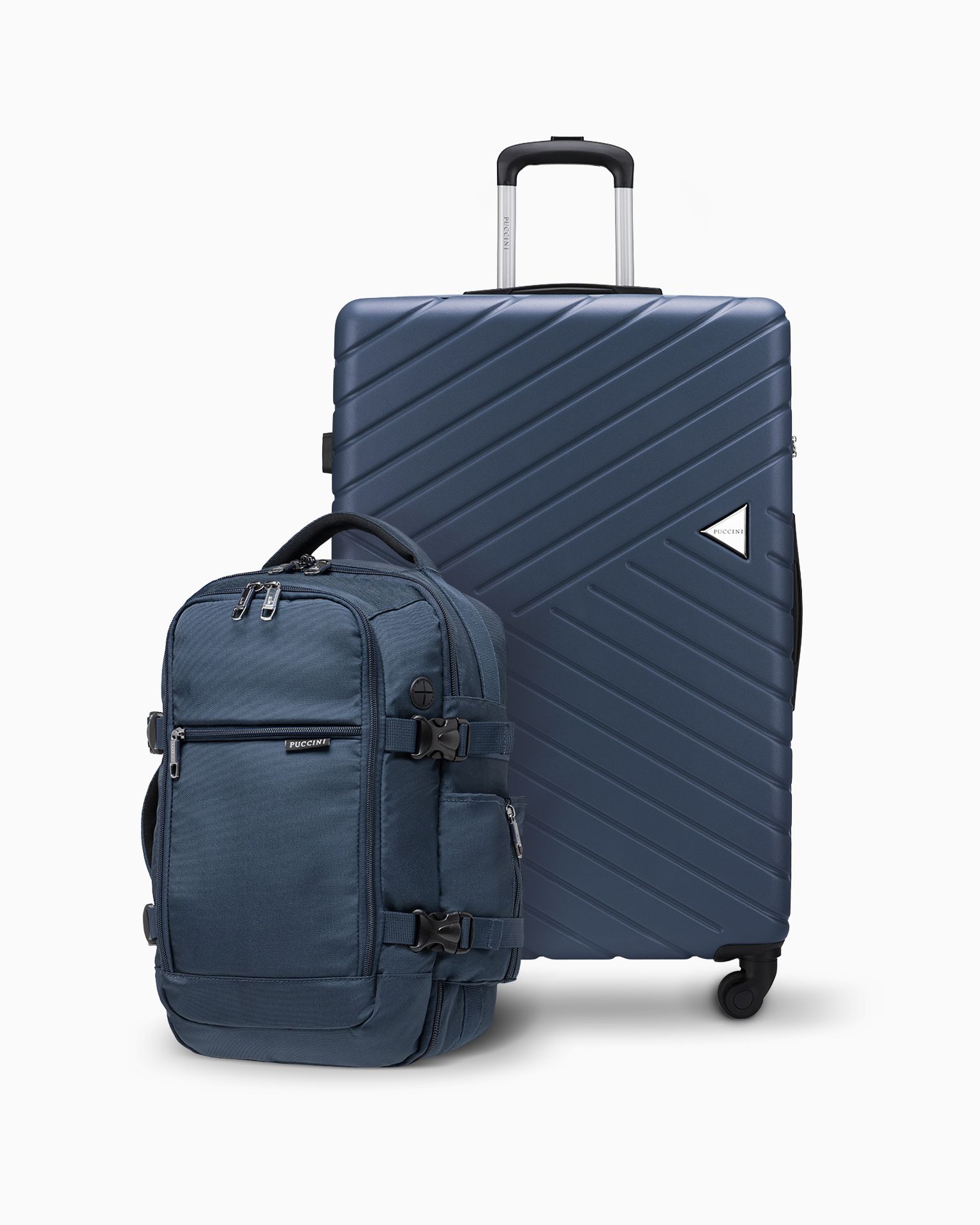 Valiză mare + set rucsac multifuncțional pentru avion albastru marin