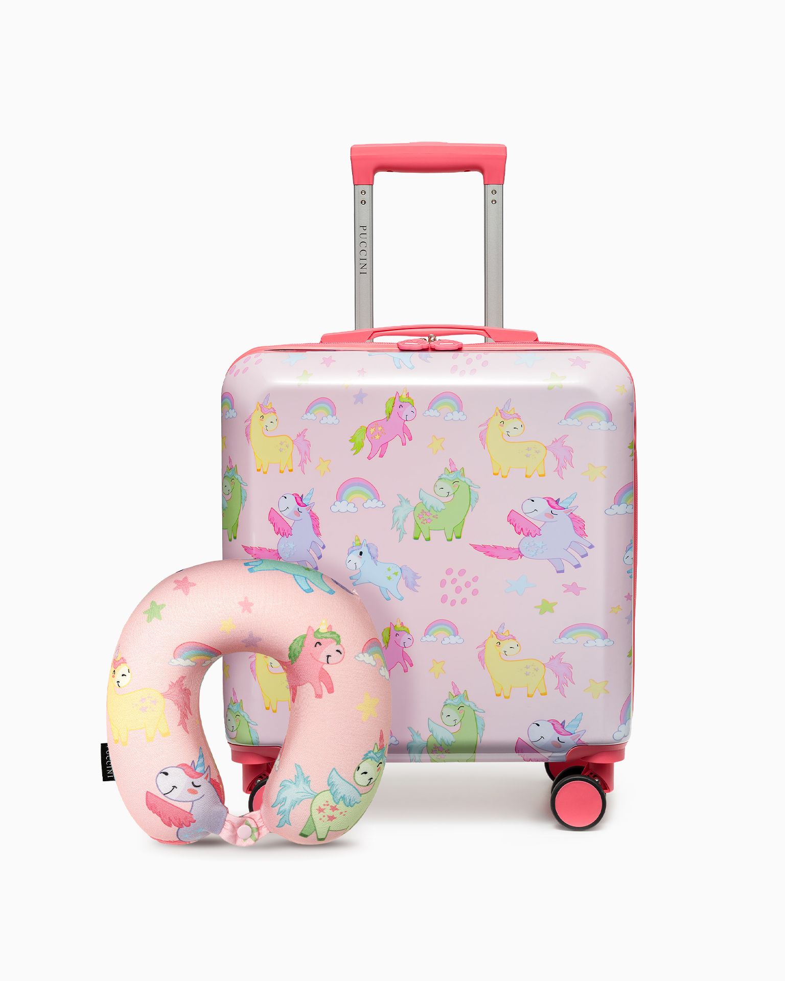 Set de valiză pentru copii + pernă de călătorie roz unicorn