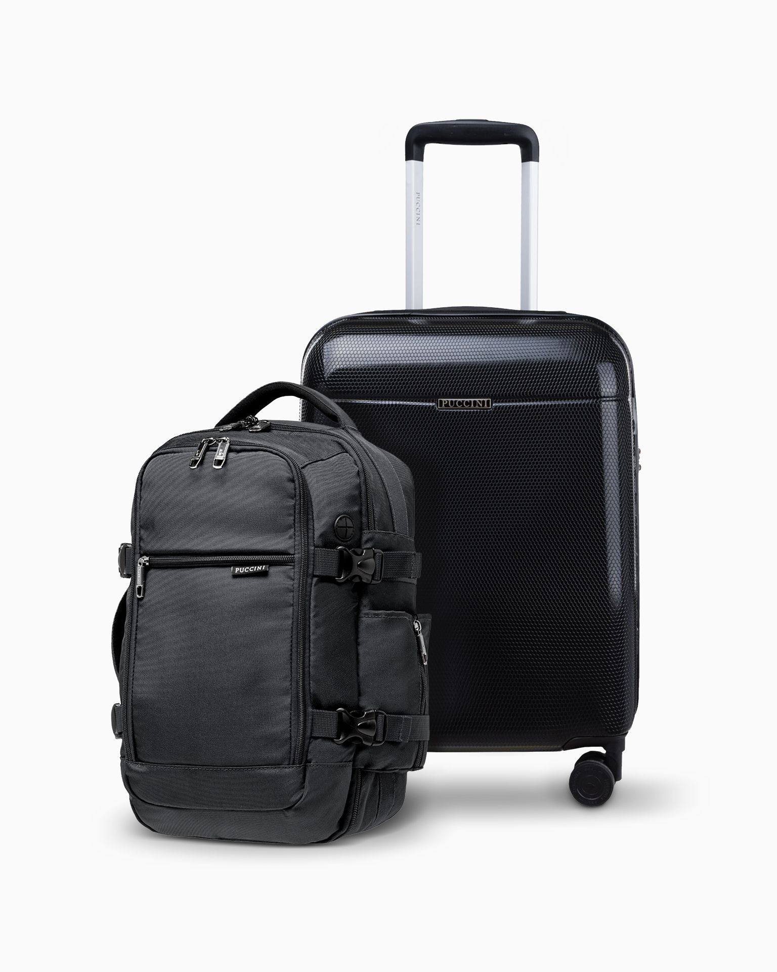 Valiză de cabină + set rucsac multifuncțional pentru avion negru