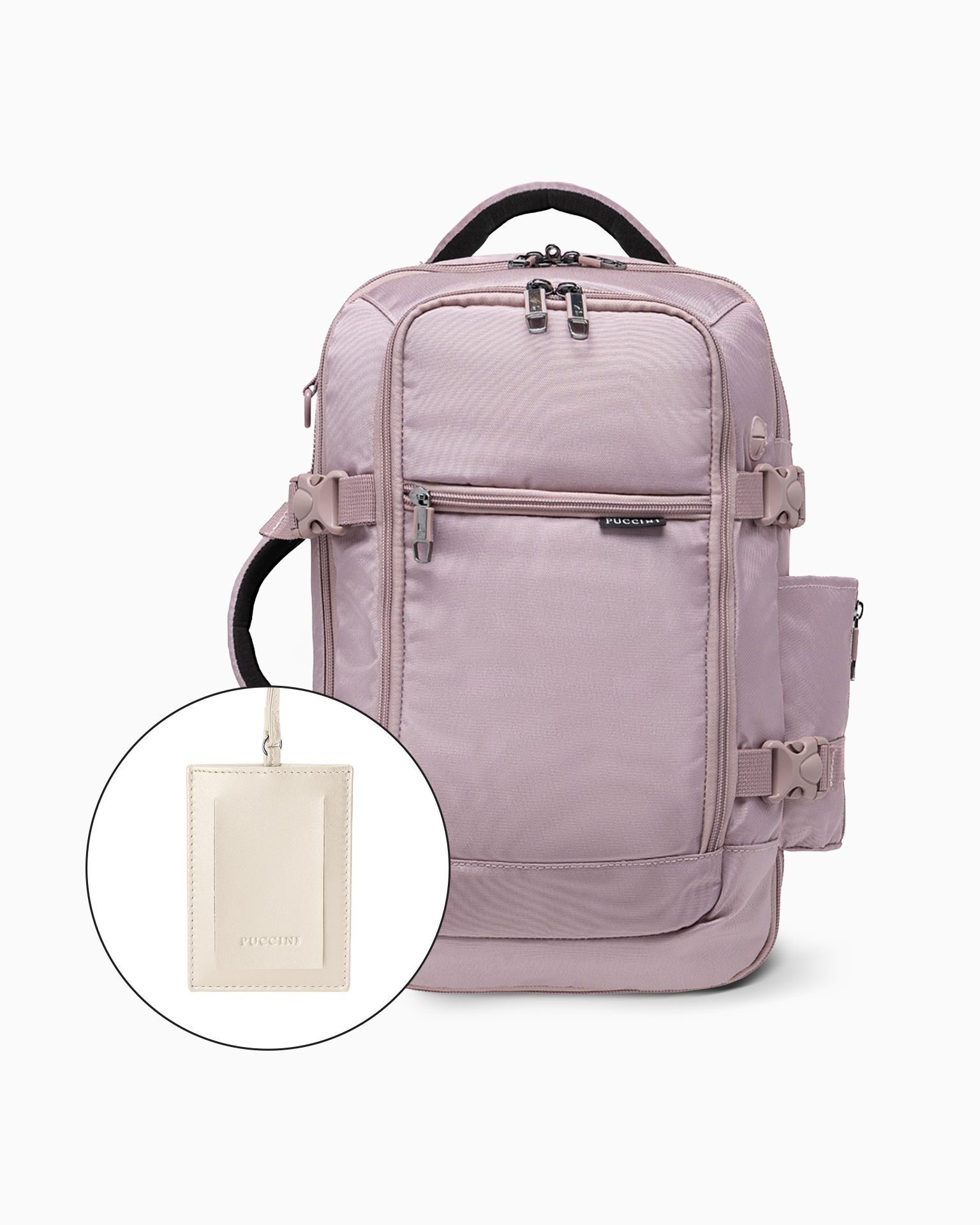 Set rucsac pentru avion + eticheta de bagaj din piele naturală bej