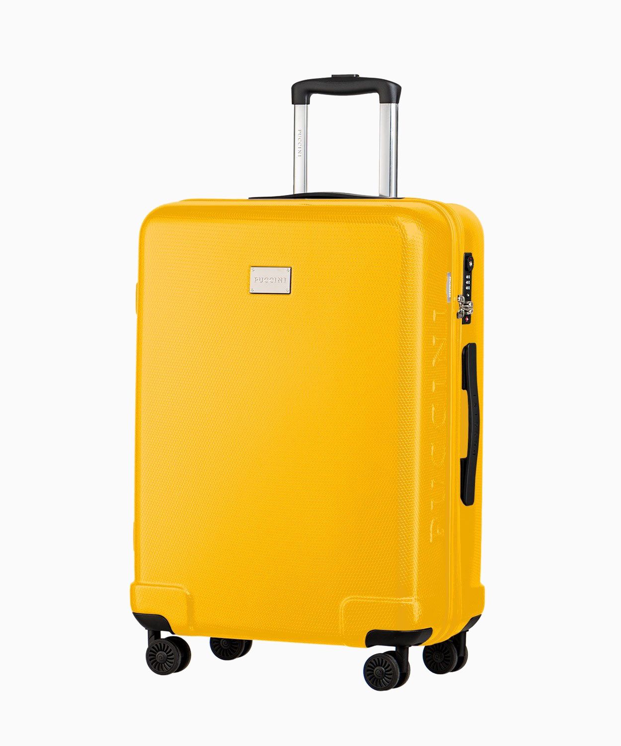 Valiză rigidă medie galbenă cu structură tip fagure de miere